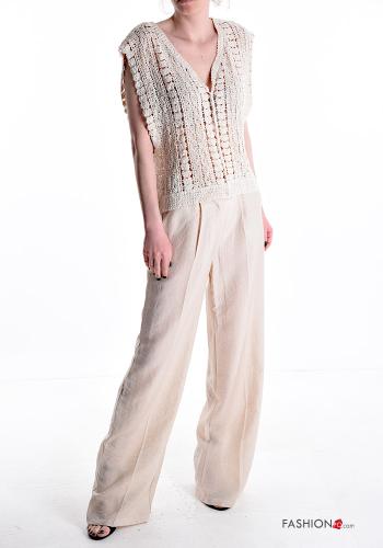 Embroidered sleeveless Cotton Top with v-neck plunging neckline - ph 5