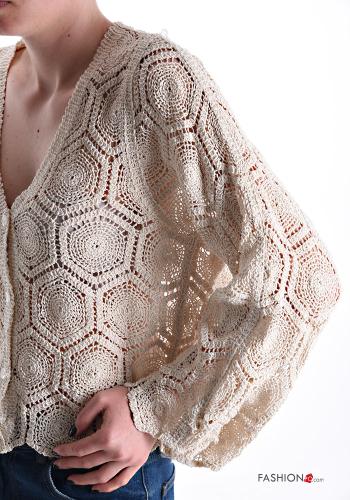 Copricostume in Cotone maniche lunghe Fantasia ricamata con bottoni scollo a V - ph 4