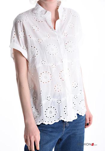 Chemise en Coton manches courtes à broderie à boutons - ph 1
