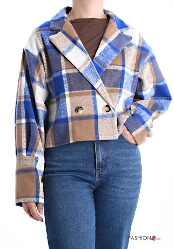 Tartan-Muster lange ärmel kurz Jacke mit Knöpfen ohne Futter - ph 1