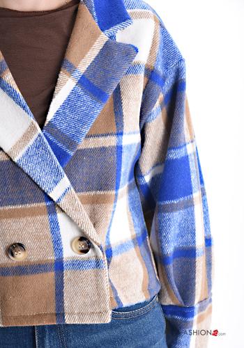 Tartan-Muster lange ärmel kurz Jacke mit Knöpfen ohne Futter - ph 4