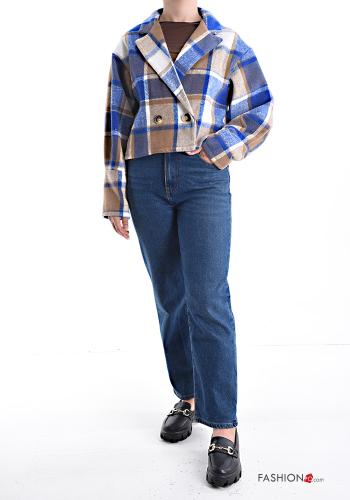 Tartan-Muster lange ärmel kurz Jacke mit Knöpfen ohne Futter - ph 5