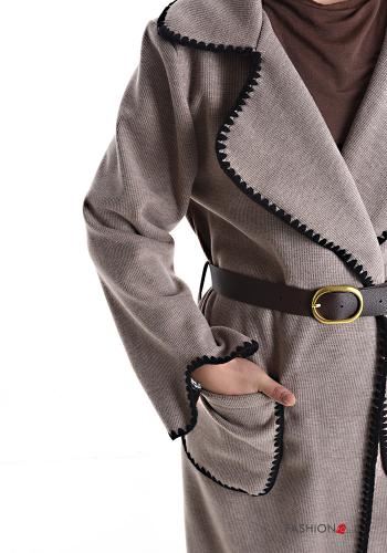 lange ärmel Mantel mit Gürtel ohne Futter mit Taschen - ph 4