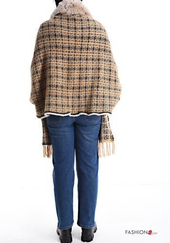 Vichy faux fur asymmetrical Cape with pockets without lining with fringe - ph 2