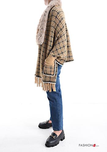 Vichy faux fur asymmetrical Cape with pockets without lining with fringe - ph 3