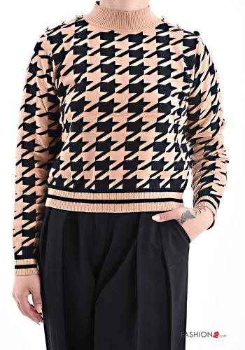 Houndstooth long sleeve crew neck mini Sweater - ph 1