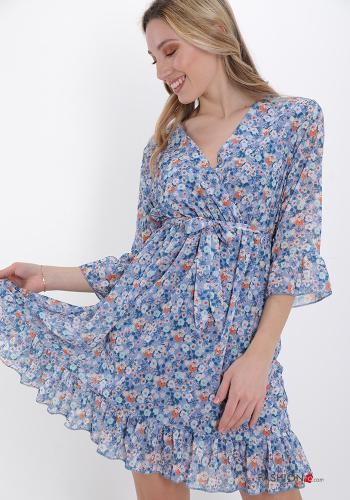 Abito  con fiocco con balze scollo a V Fantasia floreale - ph 1