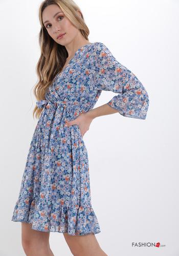 Abito  con fiocco con balze scollo a V Fantasia floreale - ph 3