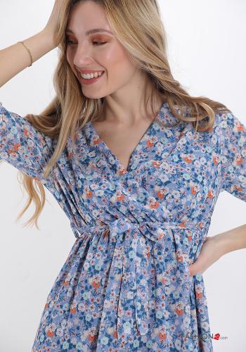Abito  con fiocco con balze scollo a V Fantasia floreale - ph 4