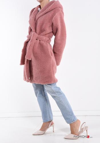 Cappotto Teddy Bear pelliccia sintetica con tasche con cintura con cappuccio - ph 3