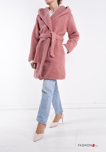 Cappotto Teddy Bear pelliccia sintetica con tasche con cintura con cappuccio - ph 5