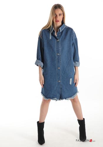 Shirt dress in Cotton  denim with fringes - ph 1