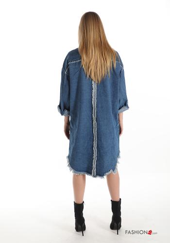 Shirt dress in Cotton  denim with fringes - ph 2