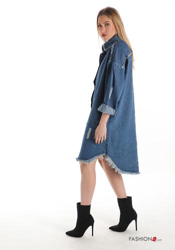 Shirt dress in Cotton  denim with fringes - ph 3
