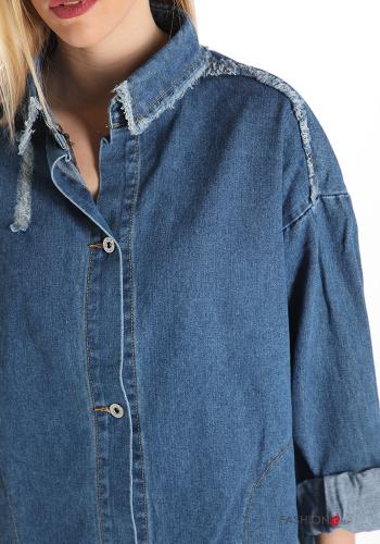 Shirt dress in Cotton  denim with fringes - ph 4