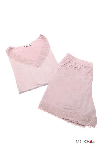 Spitze- Voller Pyjama aus Baumwolle mit V-Ausschnitt - ph 1
