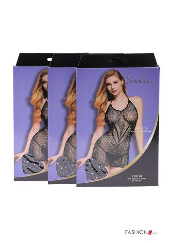 Bodystocking con fiocco con strass