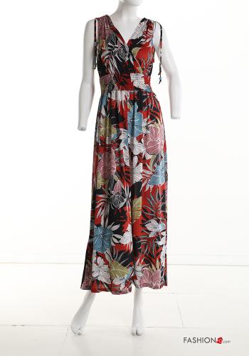 Blumenmuster lange Ärmelloses Kleid mit V-Ausschnitt - ph 2