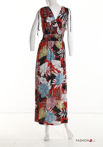 Blumenmuster lange Ärmelloses Kleid mit V-Ausschnitt - ph 3
