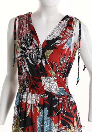 Blumenmuster lange Ärmelloses Kleid mit V-Ausschnitt - ph 5