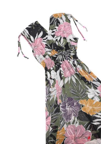 Blumenmuster lange Ärmelloses Kleid mit V-Ausschnitt - ph 6