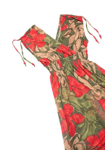 Blumenmuster lange Ärmelloses Kleid mit V-Ausschnitt - ph 1