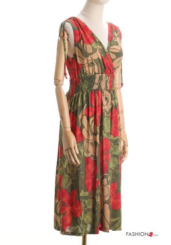Blumenmuster lange Ärmelloses Kleid mit V-Ausschnitt - ph 2