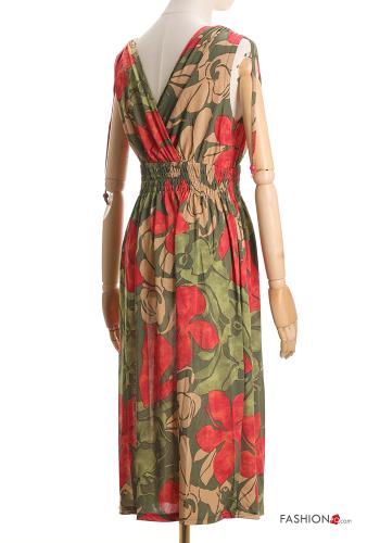 Blumenmuster lange Ärmelloses Kleid mit V-Ausschnitt - ph 3