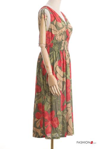 Blumenmuster lange Ärmelloses Kleid mit V-Ausschnitt - ph 4