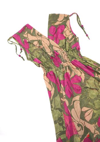 Blumenmuster lange Ärmelloses Kleid mit V-Ausschnitt - ph 6