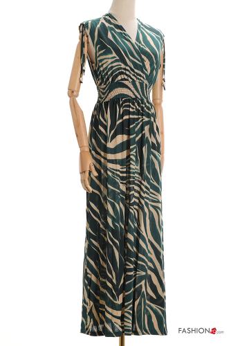 Animal print long Sleeveless Dress with v-neck with elastic - ph 5