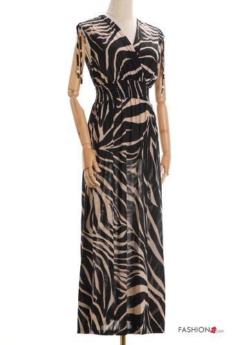 Animal print long Sleeveless Dress with v-neck with elastic - ph 6