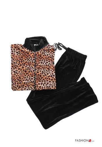 Tuta sportiva in Cotone in velluto Fantasia animalier con zip con elastico - ph 1