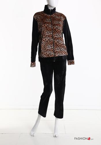 Tuta sportiva in Cotone in velluto Fantasia animalier con zip con elastico - ph 2