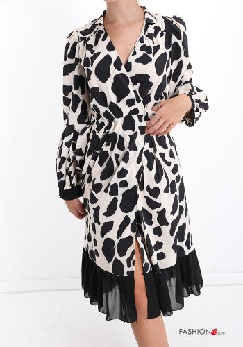 Abito Fantasia animalier con fiocco con balze scollo a V - ph 1