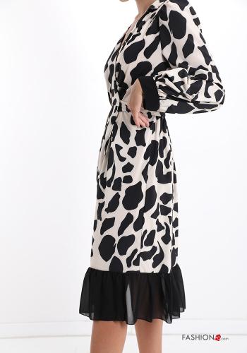 Abito Fantasia animalier con fiocco con balze scollo a V - ph 3