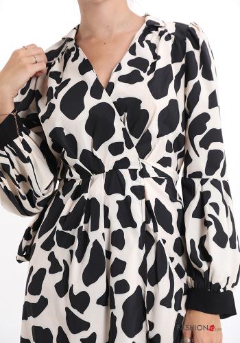 Abito Fantasia animalier con fiocco con balze scollo a V - ph 4