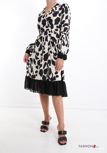 Abito Fantasia animalier con fiocco con balze scollo a V - ph 5