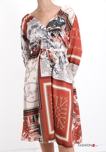 Jacquard-Muster Kleid mit Schleife mit V-Ausschnitt - ph 1
