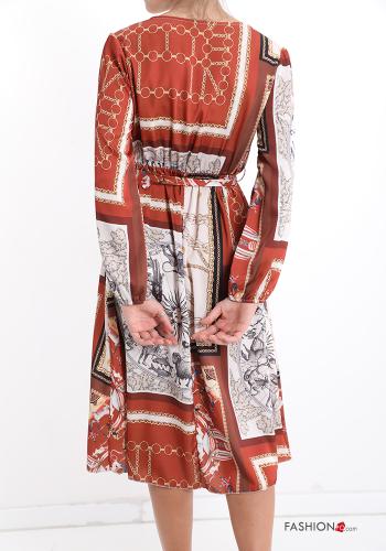 Jacquard-Muster Kleid mit Schleife mit V-Ausschnitt - ph 2