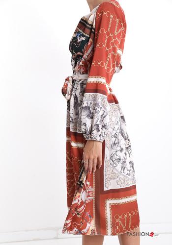 Jacquard-Muster Kleid mit Schleife mit V-Ausschnitt - ph 3