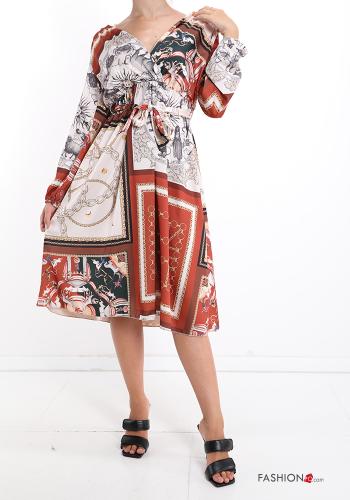 Jacquard-Muster Kleid mit Schleife mit V-Ausschnitt - ph 5