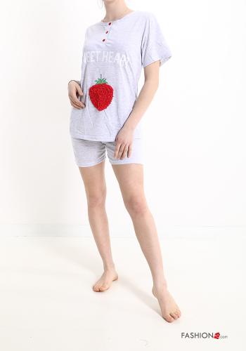 Pigiama completo in Cotone Fantasia scritta con bottoni - ph 6