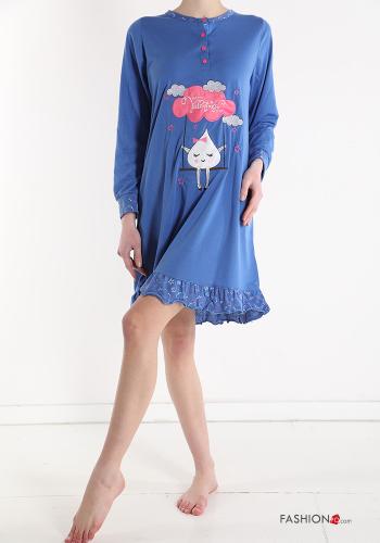 Camicia da notte in Cotone Fantasia stampata con bottoni - ph 1