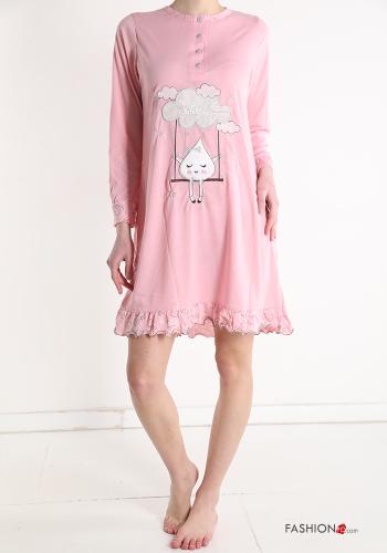 Camicia da notte in Cotone Fantasia stampata con bottoni - ph 6