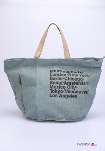 Shopper (Tote)  con tasche multiuso mare con cinturino denim con zip Fantasia scritta - ph 1