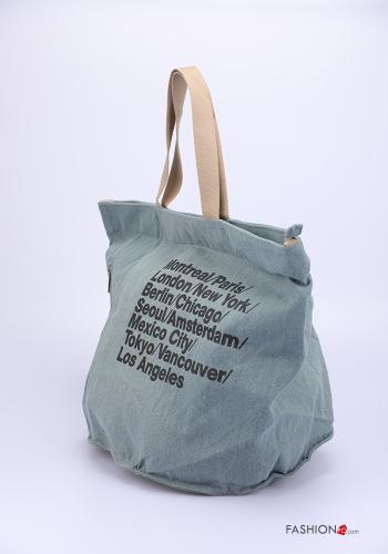 Shopper (Tote)  con tasche multiuso mare con cinturino denim con zip Fantasia scritta - ph 2