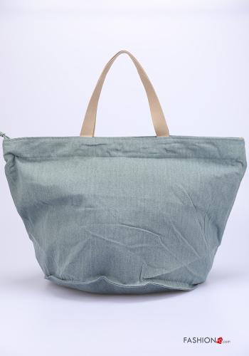 Shopper (Tote)  con tasche multiuso mare con cinturino denim con zip Fantasia scritta - ph 3