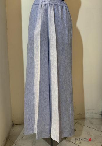 Pantalone in Lino vita alta wide leg con elastico
