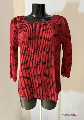 Lettering print pleated Blouse